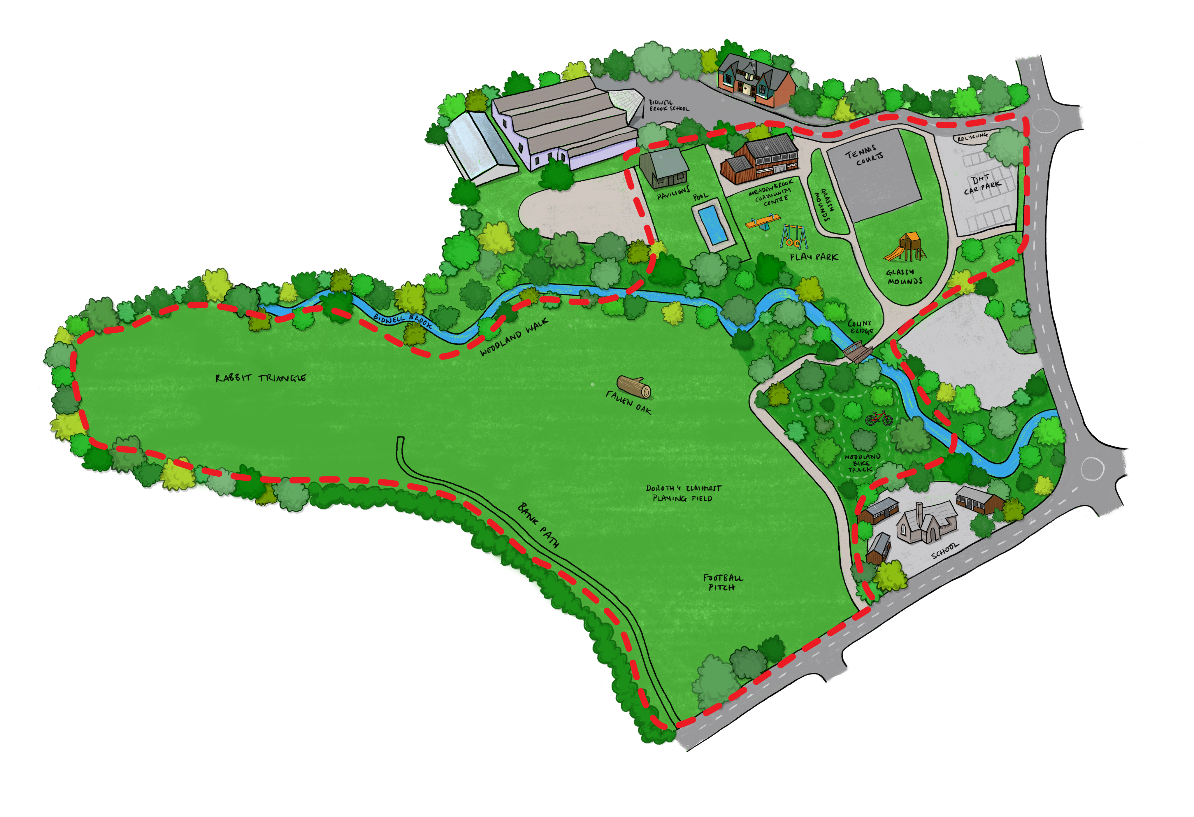 Hand-drawn map of Meadowbrook