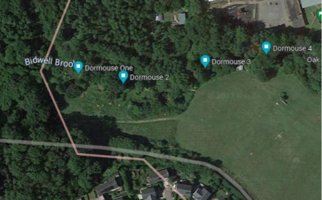 Map showing dormouse box locations